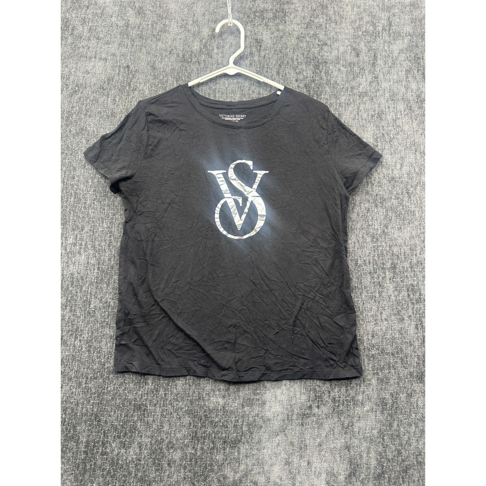 Victorias Secret T Shirt Womens Small Black Crew Neck Short Sleeve Graphic Print